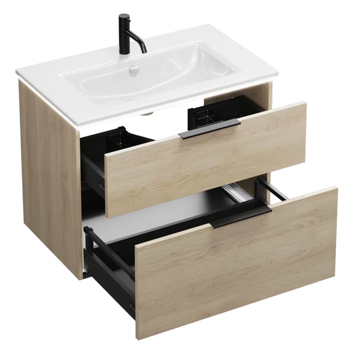 burgbad Eqio Waschtischkombination mit Keramik-Waschtisch Slim und LED-Beleuchtung, 82 cm, mit Griff G0200