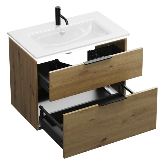 burgbad Eqio Waschtischkombination mit Keramik-Waschtisch Slim und LED-Beleuchtung, 82 cm, mit Griff G0200