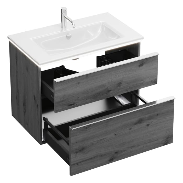 burgbad Eqio Waschtischkombination mit Keramik-Waschtisch Slim und LED-Beleuchtung, 82 cm, mit Griffleiste G0251