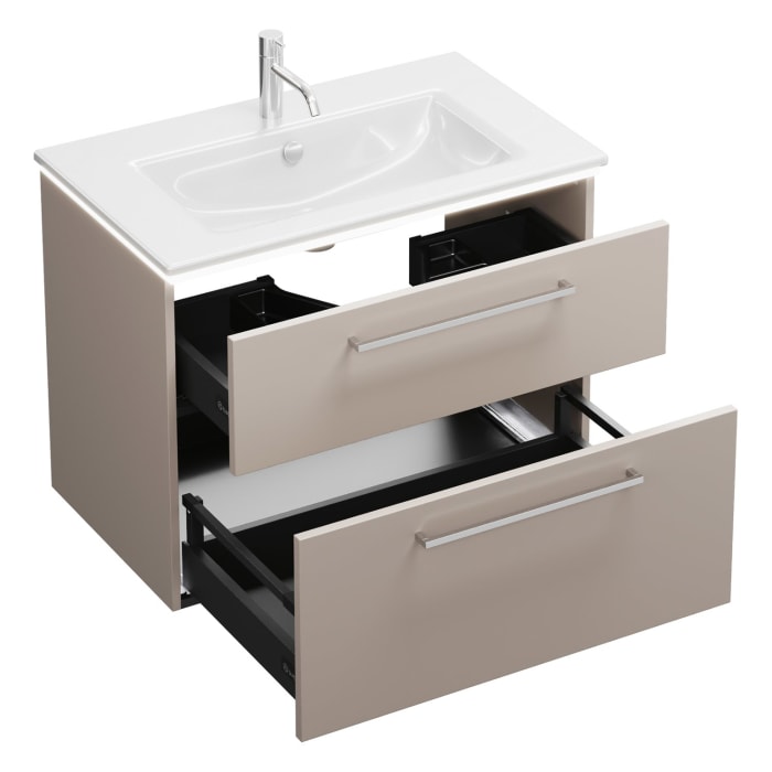 burgbad Eqio Waschtischkombination mit Keramik-Waschtisch Slim und LED-Beleuchtung, 82 cm, mit Stangengriff P95