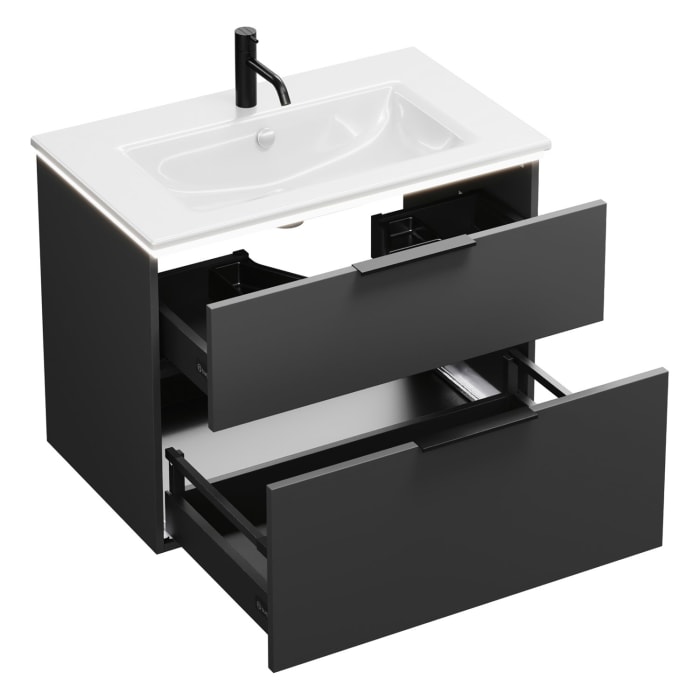 burgbad Eqio Waschtischkombination mit Keramik-Waschtisch Slim und LED-Beleuchtung, 82 cm, mit Griff G0200