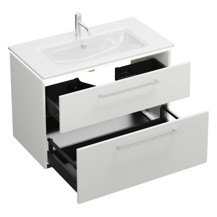 burgbad Eqio Waschtischkombination mit Keramik-Waschtisch Slim und LED-Beleuchtung, 92 cm, mit Stangengriff P95