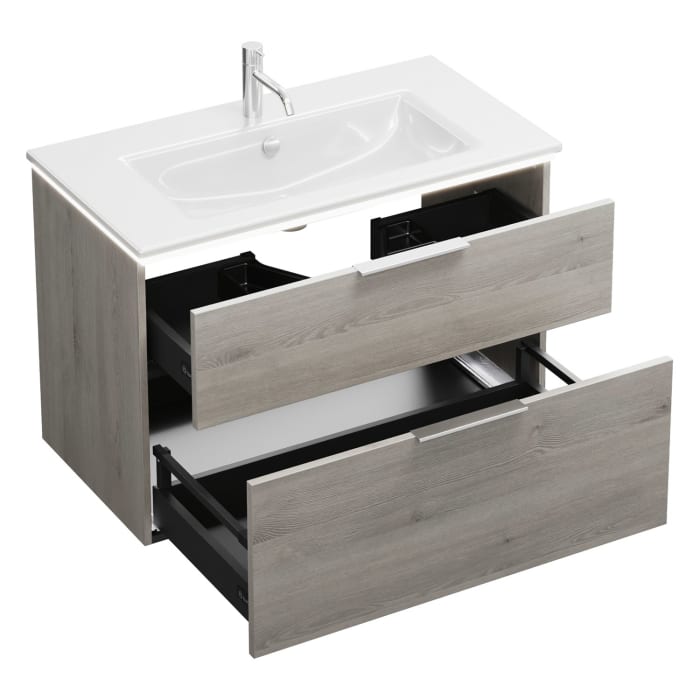 burgbad Eqio Waschtischkombination mit Keramik-Waschtisch Slim und LED-Beleuchtung, 92 cm, mit Griff G0146