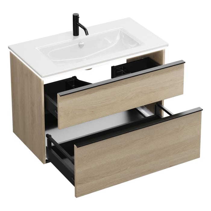 burgbad Eqio Waschtischkombination mit Keramik-Waschtisch Slim und LED-Beleuchtung, 92 cm, mit Griffleiste G0252