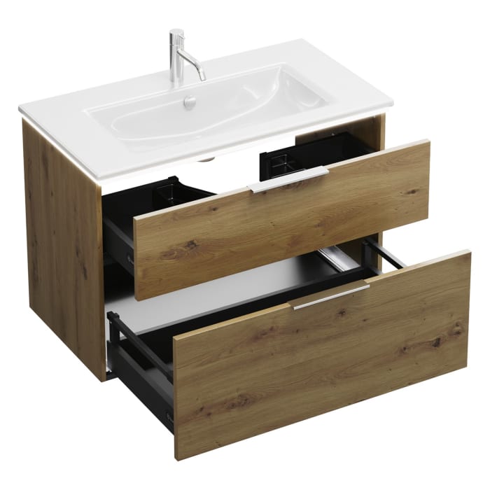 burgbad Eqio Waschtischkombination mit Keramik-Waschtisch Slim und LED-Beleuchtung, 92 cm, mit Griff G0146