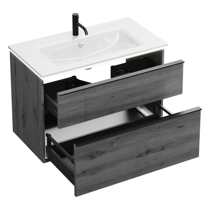 burgbad Eqio Waschtischkombination mit Keramik-Waschtisch Slim und LED-Beleuchtung, 92 cm, mit Griffleiste G0252