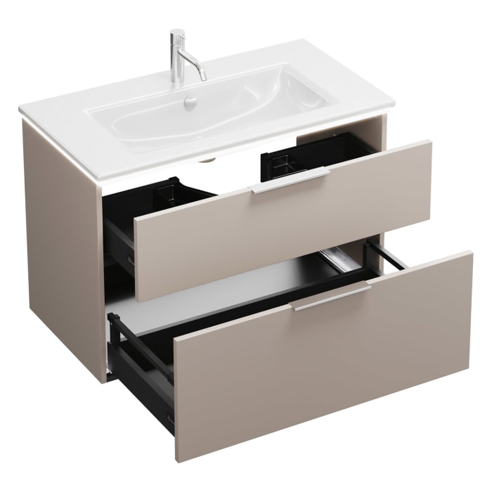 burgbad Eqio Waschtischkombination mit Keramik-Waschtisch Slim und LED-Beleuchtung, 92 cm, mit Griff G0146