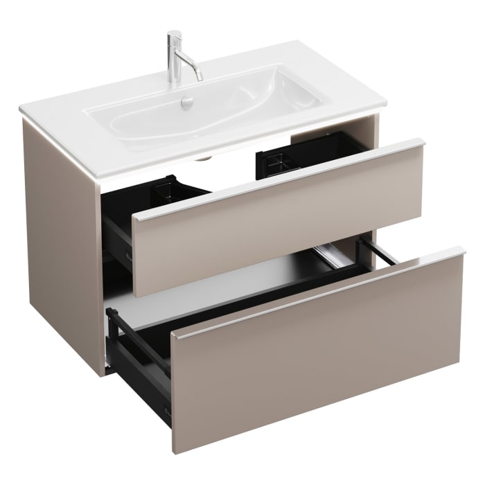 burgbad Eqio Waschtischkombination mit Keramik-Waschtisch Slim und LED-Beleuchtung, 92 cm, mit Griffleiste G0251