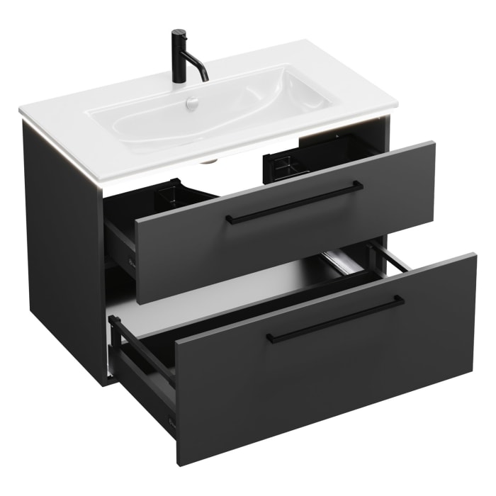 burgbad Eqio Waschtischkombination mit Keramik-Waschtisch Slim und LED-Beleuchtung, 92 cm, mit Stangengriff G0234