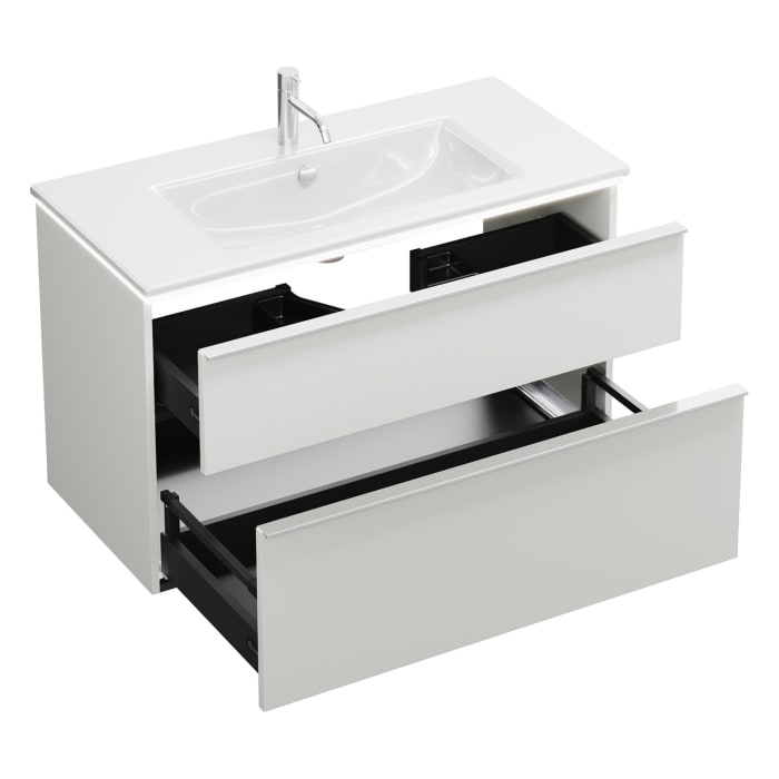 burgbad Eqio Waschtischkombination mit Keramik-Waschtisch Slim und LED-Beleuchtung, 102 cm, mit Griffleiste G0251