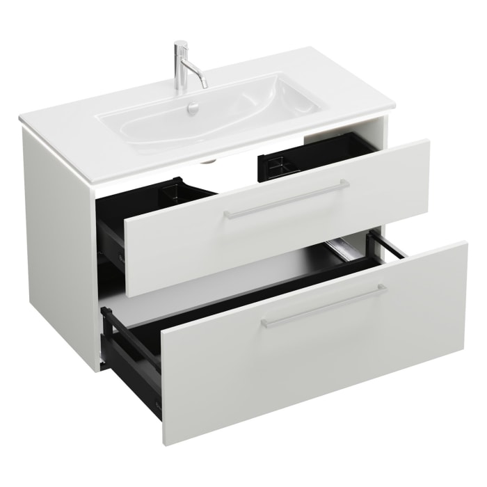 burgbad Eqio Waschtischkombination mit Keramik-Waschtisch Slim und LED-Beleuchtung, 102 cm, mit Stangengriff P95