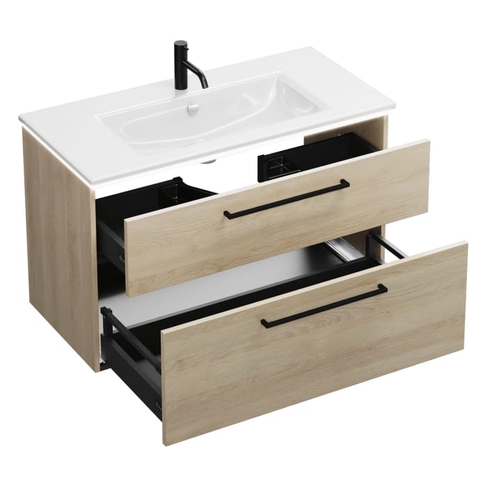 burgbad Eqio Waschtischkombination mit Keramik-Waschtisch Slim und LED-Beleuchtung, 102 cm, mit Stangengriff G0234