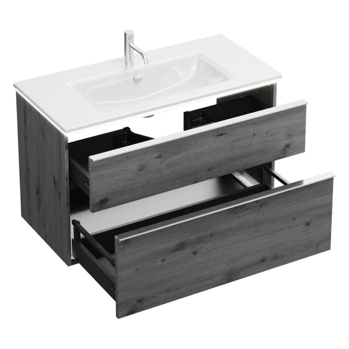 burgbad Eqio Waschtischkombination mit Keramik-Waschtisch Slim und LED-Beleuchtung, 102 cm, mit Griffleiste G0251