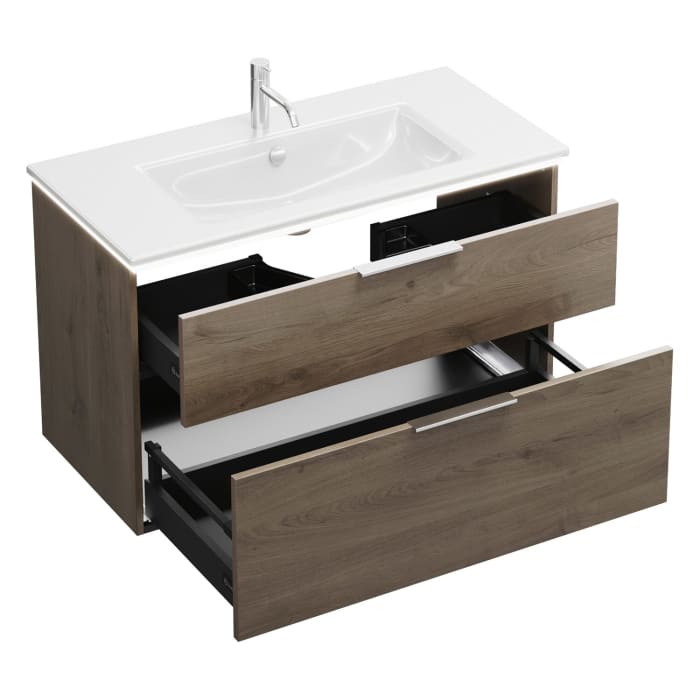 burgbad Eqio Waschtischkombination mit Keramik-Waschtisch Slim und LED-Beleuchtung, 102 cm, mit Griff G0146