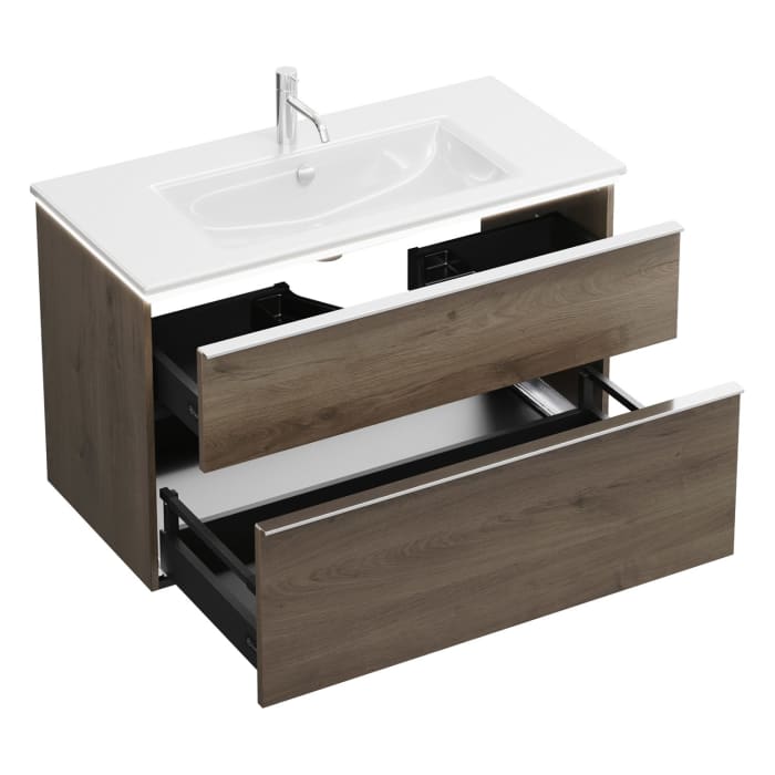 burgbad Eqio Waschtischkombination mit Keramik-Waschtisch Slim und LED-Beleuchtung, 102 cm, mit Griffleiste G0251