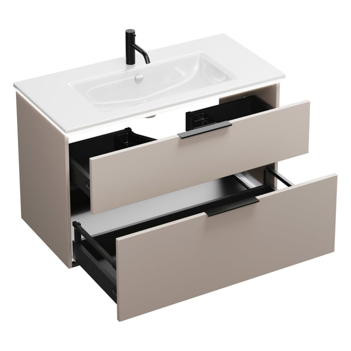 burgbad Eqio Waschtischkombination mit Keramik-Waschtisch Slim und LED-Beleuchtung, 102 cm, mit Griff G0200