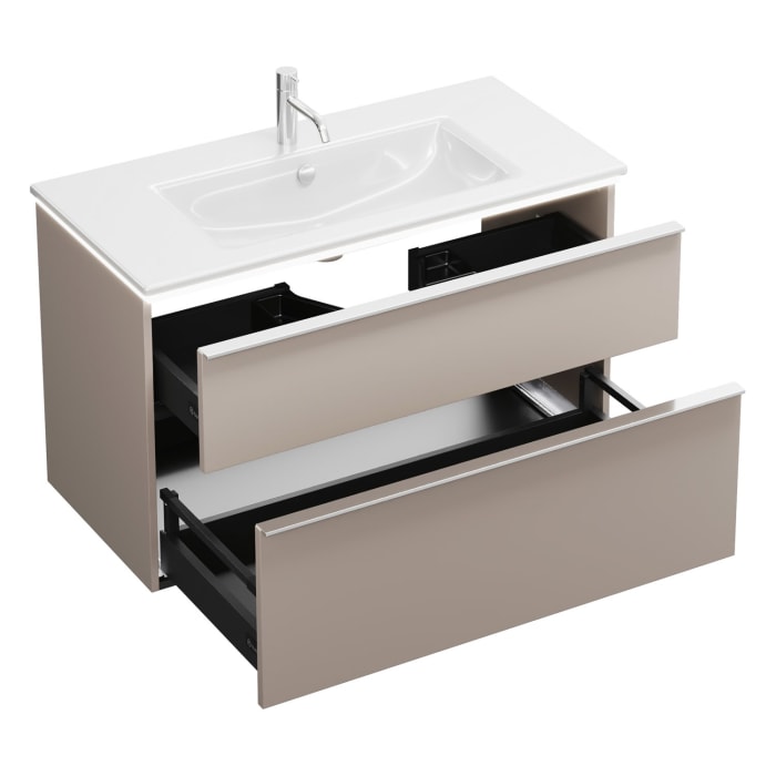 burgbad Eqio Waschtischkombination mit Keramik-Waschtisch Slim und LED-Beleuchtung, 102 cm, mit Griffleiste G0251