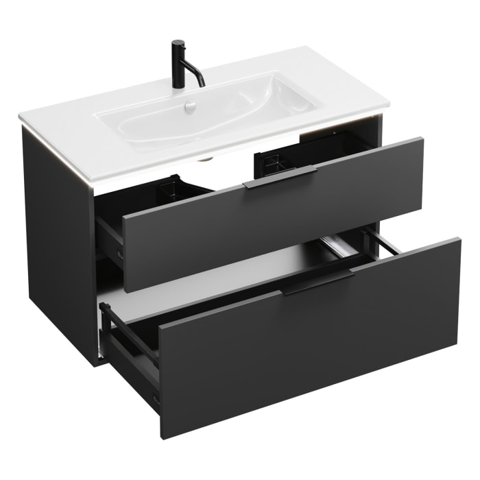 burgbad Eqio Waschtischkombination mit Keramik-Waschtisch Slim und LED-Beleuchtung, 102 cm, mit Griff G0200