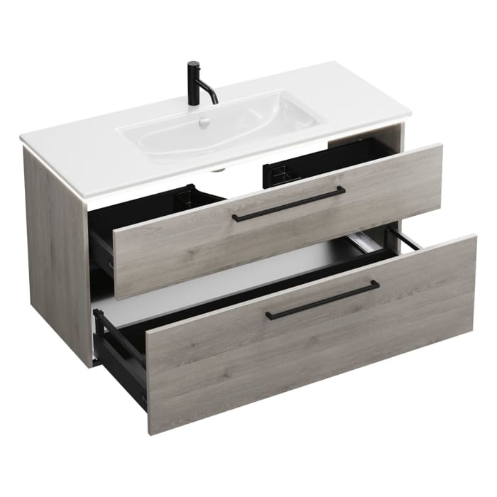 burgbad Eqio Waschtischkombination mit Keramik-Waschtisch Slim und LED-Beleuchtung, 122 cm, mit Stangengriff G0234