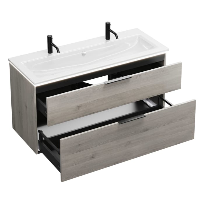 burgbad Eqio Waschtischkombination mit Keramik-Waschtisch Slim und LED-Beleuchtung, 122 cm, mit Griff G0200