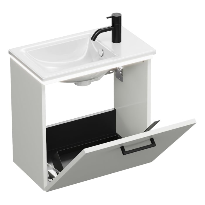 burgbad Eqio Waschtischkombination mit Keramik-Waschtisch Slim und LED-Beleuchtung, 52 cm, mit Stangengriff G0234