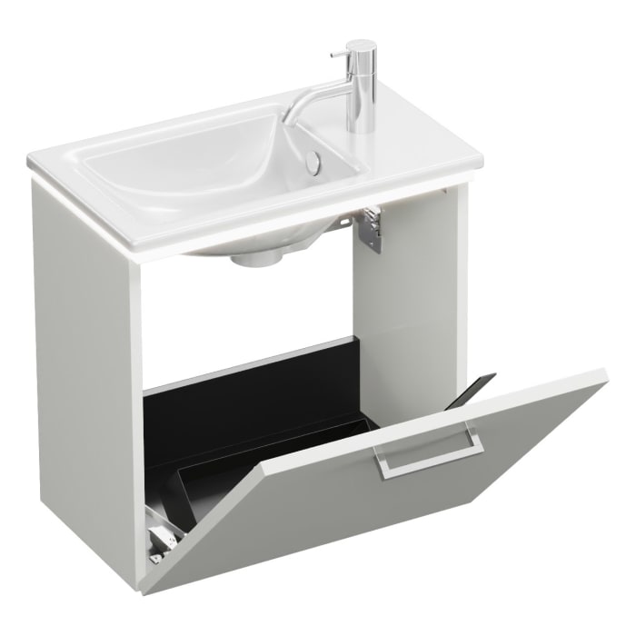 burgbad Eqio Waschtischkombination mit Keramik-Waschtisch Slim und LED-Beleuchtung, 52 cm, mit Stangengriff P95