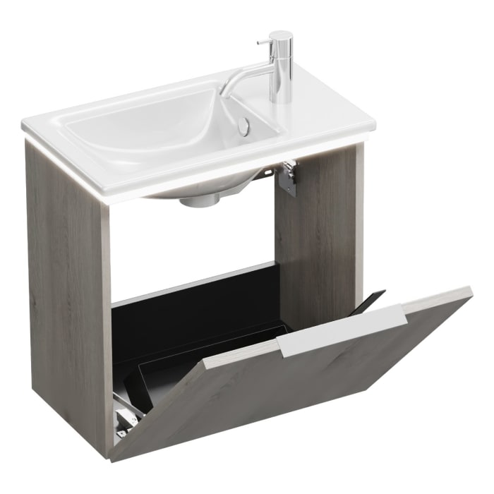 burgbad Eqio Waschtischkombination mit Keramik-Waschtisch Slim und LED-Beleuchtung, 52 cm, mit Griff G0147