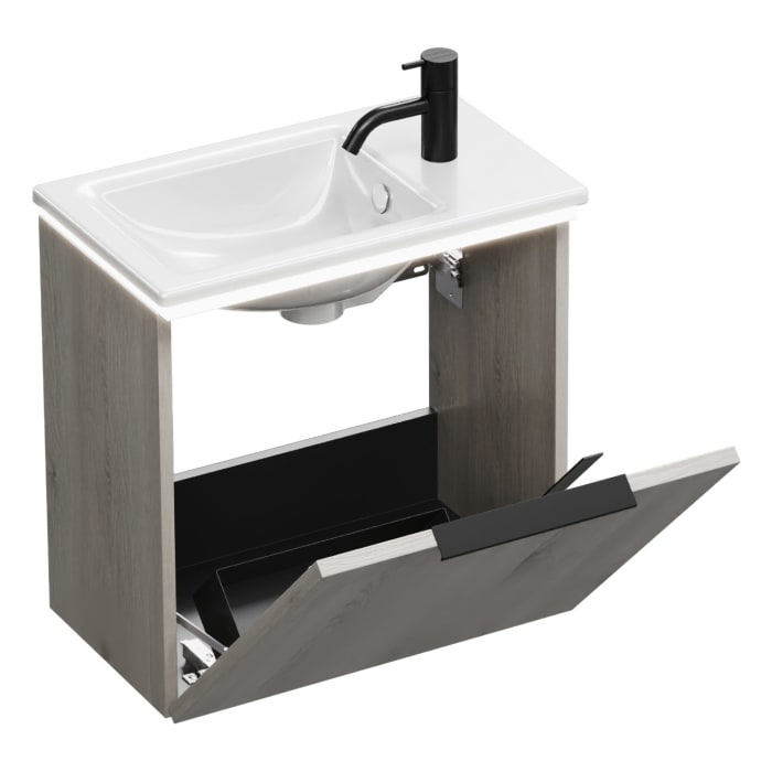 burgbad Eqio Waschtischkombination mit Keramik-Waschtisch Slim und LED-Beleuchtung, 52 cm, mit Griff G0201