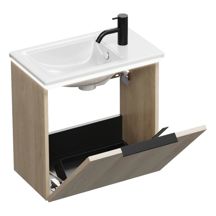 burgbad Eqio Waschtischkombination mit Keramik-Waschtisch Slim und LED-Beleuchtung, 52 cm, mit Griff G0202