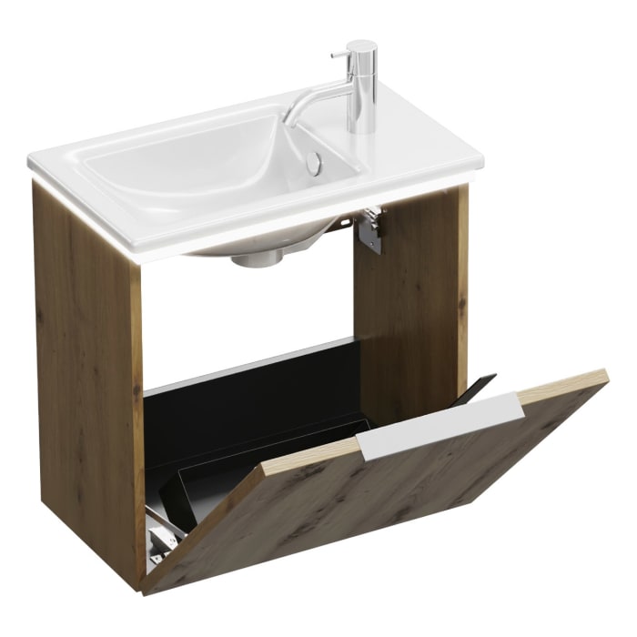 burgbad Eqio Waschtischkombination mit Keramik-Waschtisch Slim und LED-Beleuchtung, 52 cm, mit Griff G0149