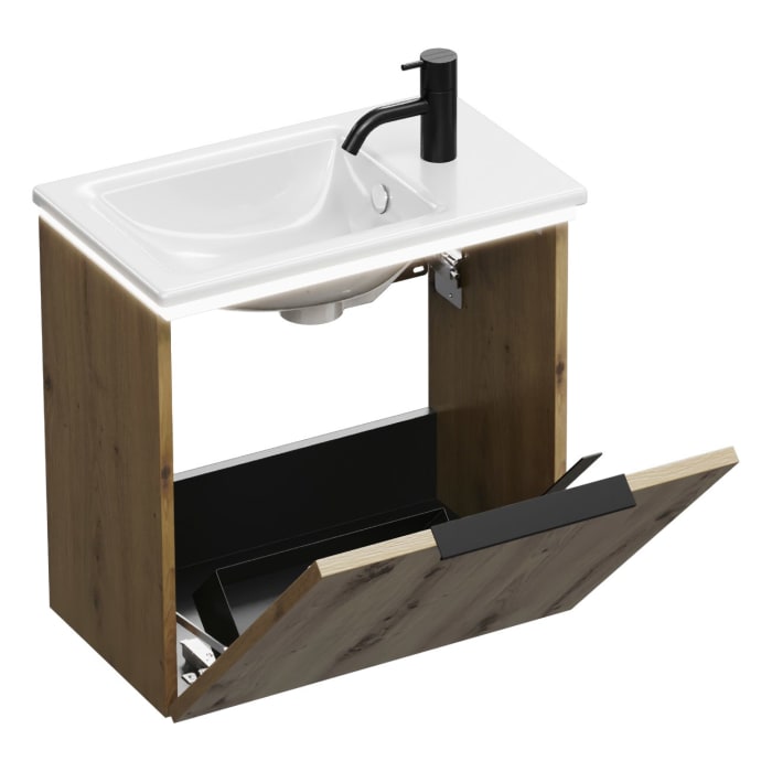 burgbad Eqio Waschtischkombination mit Keramik-Waschtisch Slim und LED-Beleuchtung, 52 cm, mit Griff G0203