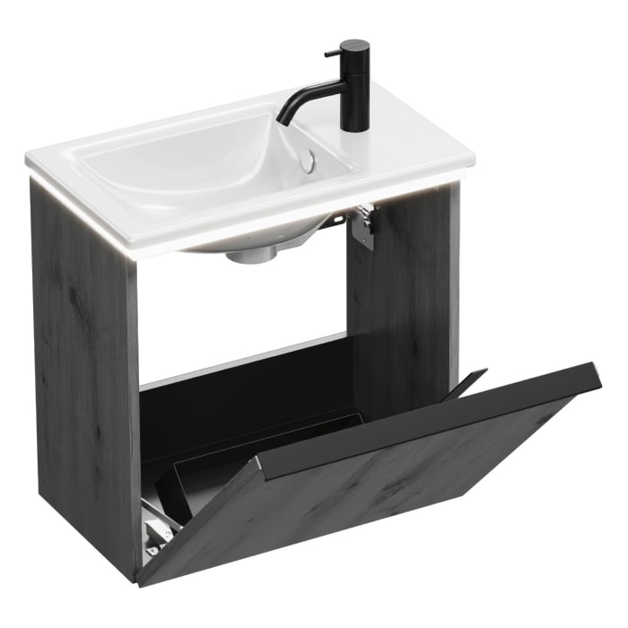 burgbad Eqio Waschtischkombination mit Keramik-Waschtisch Slim und LED-Beleuchtung, 52 cm, mit Stangengriff P95