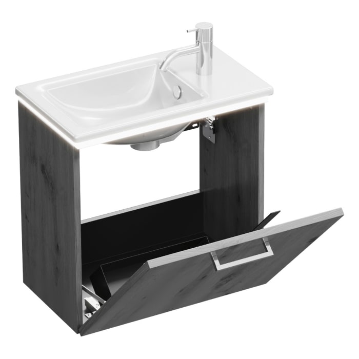 burgbad Eqio Waschtischkombination mit Keramik-Waschtisch Slim und LED-Beleuchtung, 52 cm, mit Stangengriff P95