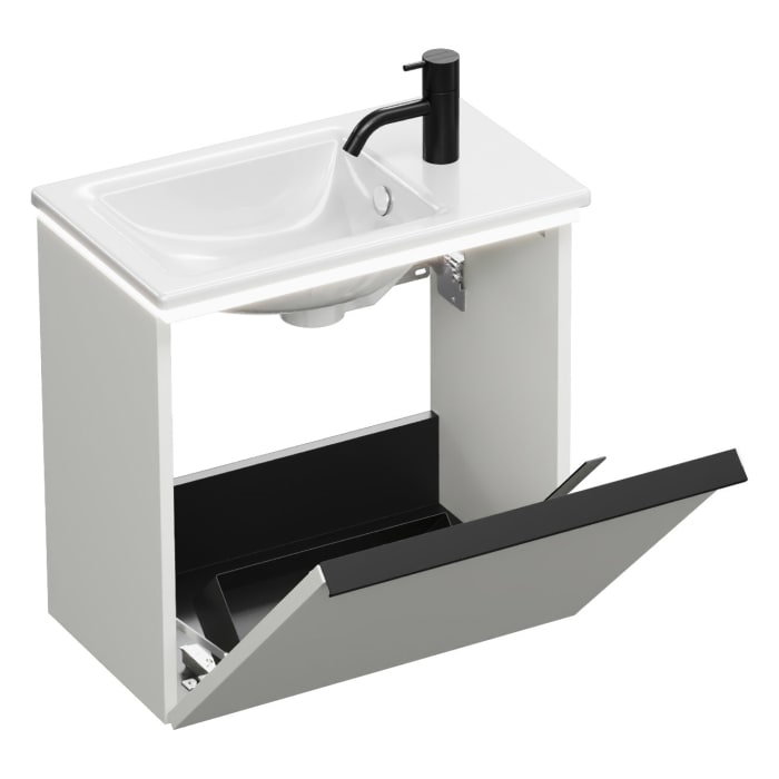 burgbad Eqio Waschtischkombination mit Keramik-Waschtisch Slim und LED-Beleuchtung, 52 cm, mit Stangengriff P95