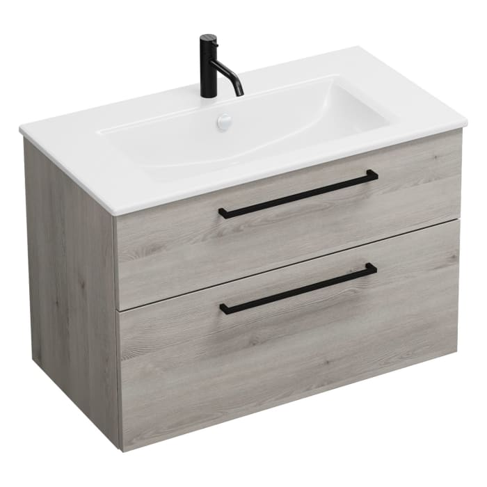 burgbad Eqio Waschtischkombination mit Keramik-Waschtisch Slim, 92 cm, mit Stangengriff G0234