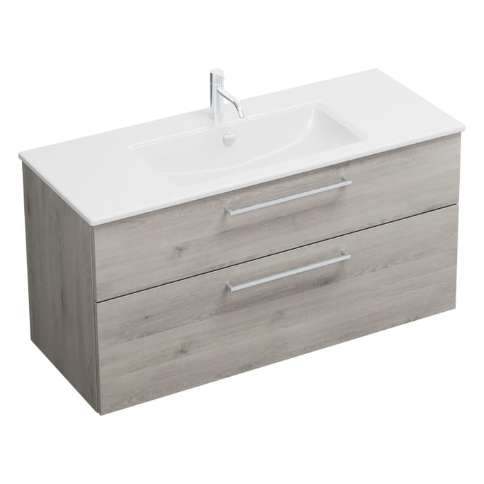 burgbad Eqio Waschtischkombination mit Keramik-Waschtisch Slim, 122 cm, mit Stangengriff P95