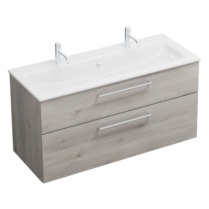 burgbad Eqio Waschtischkombination mit Keramik-Waschtisch Slim, 122 cm, mit Stangengriff P95