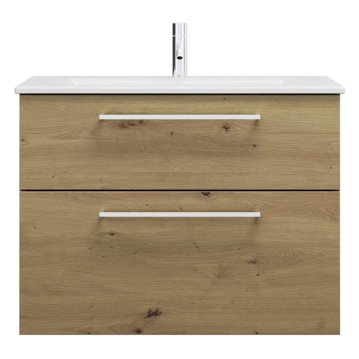 burgbad Eqio Waschtischkombination mit Keramik-Waschtisch Slim, 82 cm, mit Stangengriff P95