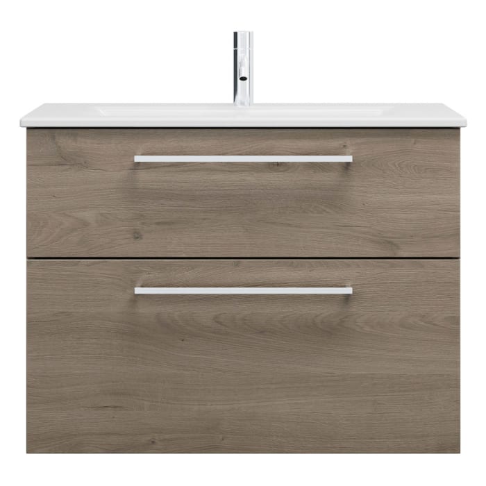 burgbad Eqio Waschtischkombination mit Keramik-Waschtisch Slim, 82 cm, mit Stangengriff P95