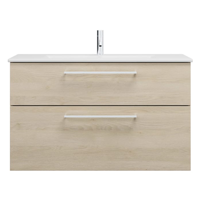 burgbad Eqio Waschtischkombination mit Keramik-Waschtisch Slim, 102 cm, mit Stangengriff P95