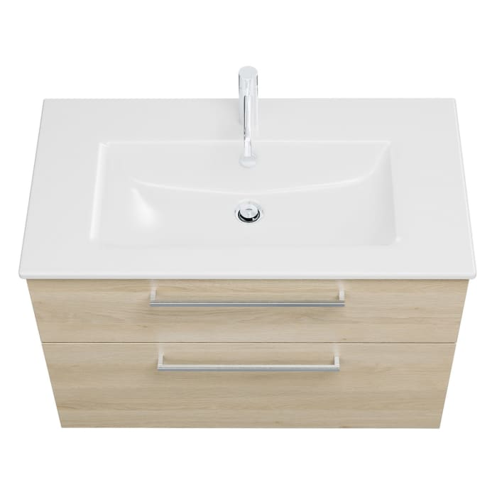 burgbad Eqio Waschtischkombination mit Keramik-Waschtisch Slim, 92 cm, mit Stangengriff P95