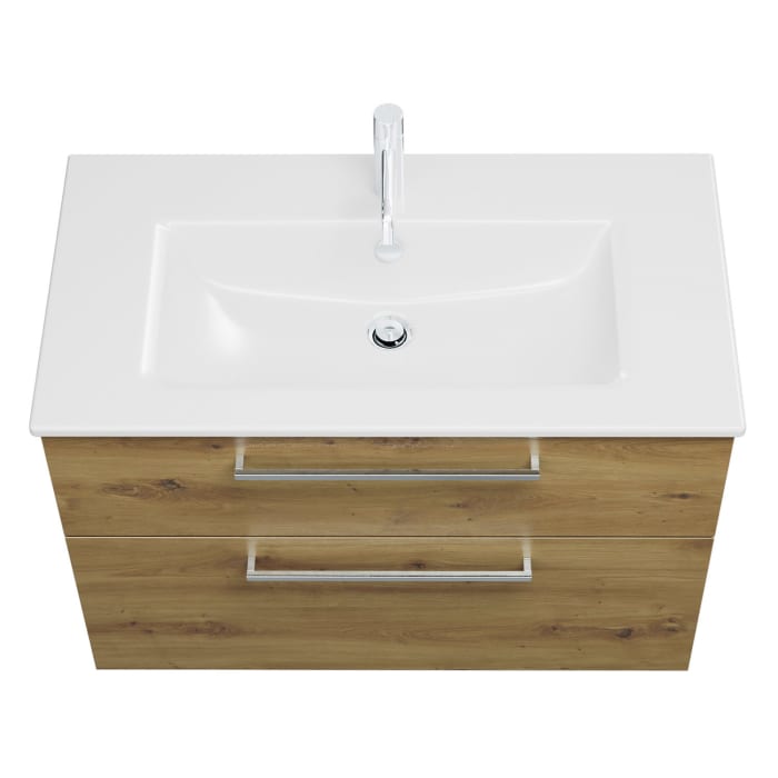 burgbad Eqio Waschtischkombination mit Keramik-Waschtisch Slim, 92 cm, mit Stangengriff P95