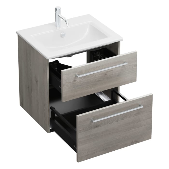 burgbad Eqio Waschtischkombination mit Keramik-Waschtisch Slim, 62 cm, mit Stangengriff P95