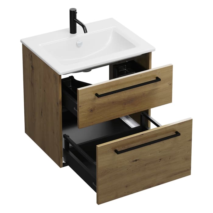 burgbad Eqio Waschtischkombination mit Keramik-Waschtisch Slim, 62 cm, mit Stangengriff G0234