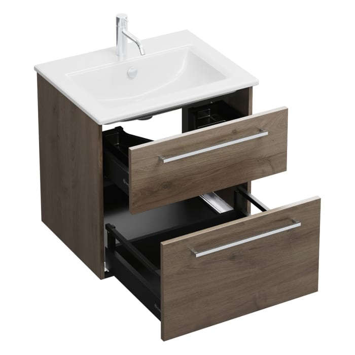 burgbad Eqio Waschtischkombination mit Keramik-Waschtisch Slim, 62 cm, mit Stangengriff P95