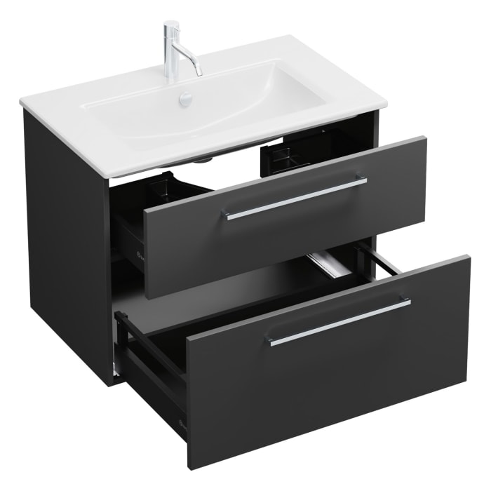 burgbad Eqio Waschtischkombination mit Keramik-Waschtisch Slim, 82 cm, mit Stangengriff P95