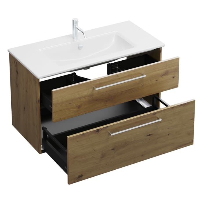 burgbad Eqio Waschtischkombination mit Keramik-Waschtisch Slim, 102 cm, mit Stangengriff P95