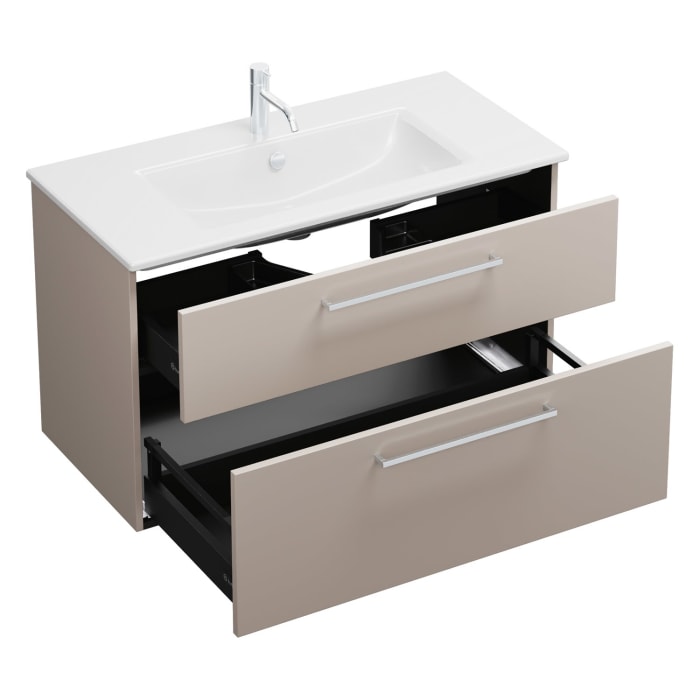 burgbad Eqio Waschtischkombination mit Keramik-Waschtisch Slim, 102 cm, mit Stangengriff P95