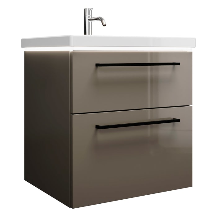 burgbad Eqio Waschtischkombination mit Keramik-Waschtisch mit LED-Beleuchtung, 63 cm, mit Stangengriff G0234