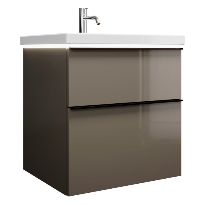 burgbad Eqio Waschtischkombination mit Keramik-Waschtisch mit LED-Beleuchtung, 63 cm, mit Griffleiste G0252